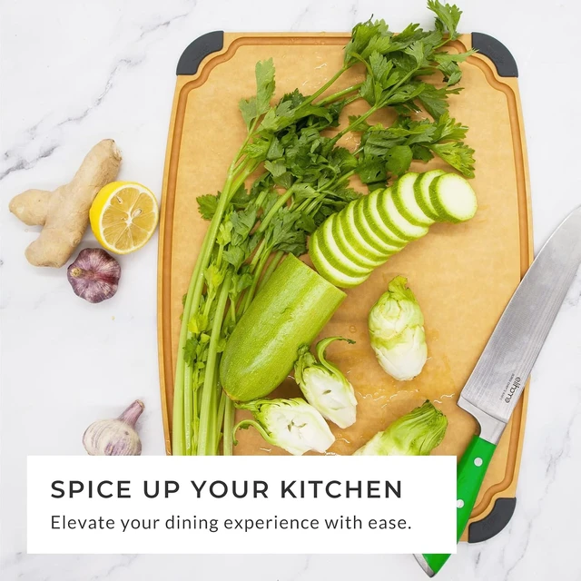 Alt view image 7 of 7 - Essential Series Cutting Board for Kitchen- Natural Wood Fiber Composite, Dishwasher Safe, Eco-Friendly, Juice Grooves, Non-Slip Feet, Non-Porous, Reversible, BPA Free, X-Large -17" x 13"