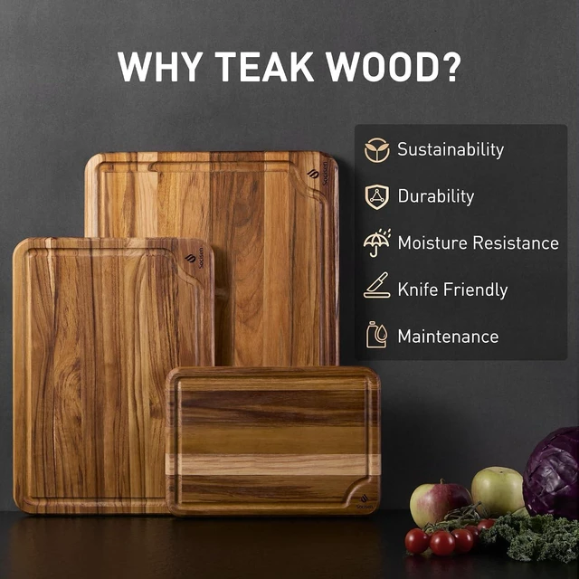 Alt view image 2 of 7 - Teak Wood Cutting Boards for Kitchen 3 Pack Wooden Chopping Boards Non Slip