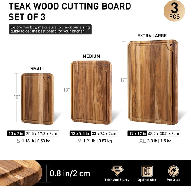 Alt view image 3 of 7 - Teak Wood Cutting Boards for Kitchen 3 Pack Wooden Chopping Boards Non Slip