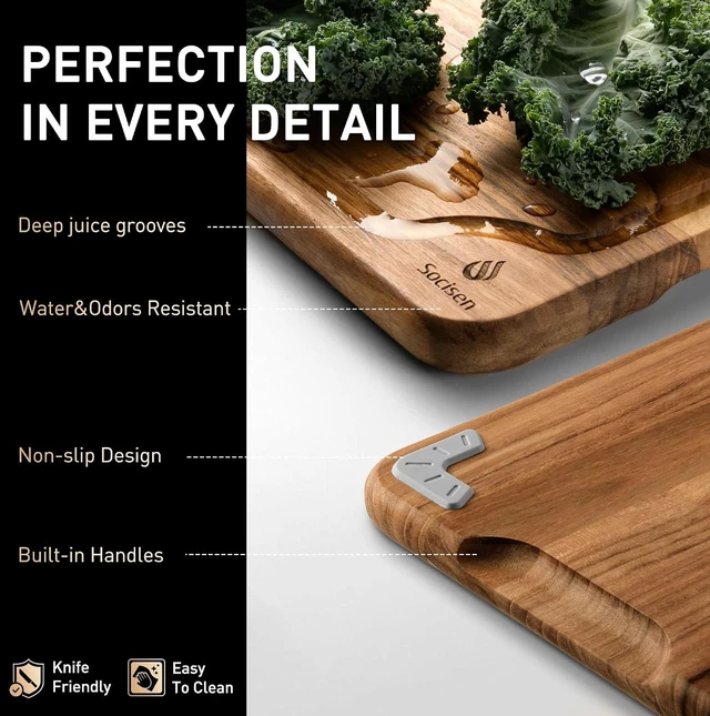 Alt view image 4 of 7 - Teak Wood Cutting Boards for Kitchen 3 Pack Wooden Chopping Boards Non Slip