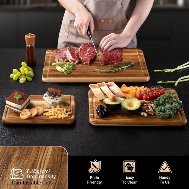 Alt view image 5 of 7 - Teak Wood Cutting Boards for Kitchen 3 Pack Wooden Chopping Boards Non Slip