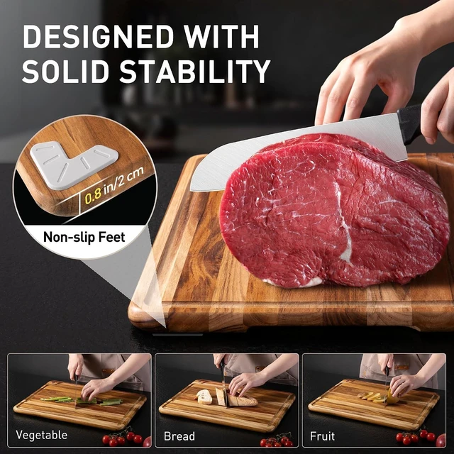 Alt view image 6 of 7 - Teak Wood Cutting Boards for Kitchen 3 Pack Wooden Chopping Boards Non Slip