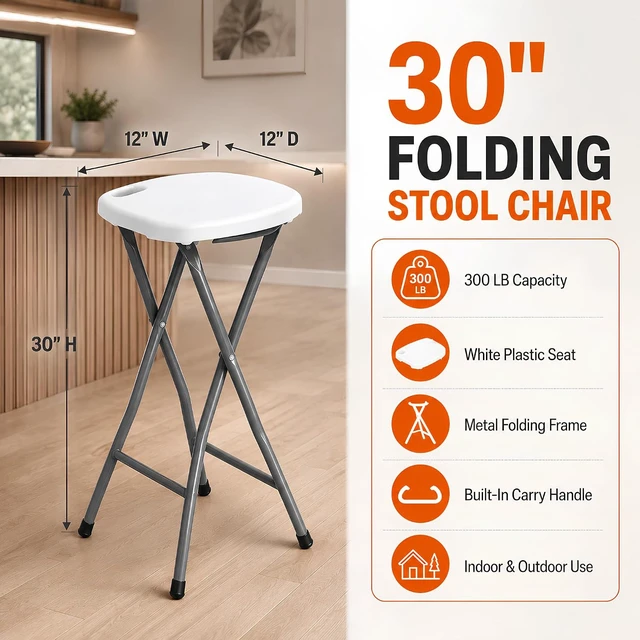 Alt view image 2 of 7 - 30 Inch Tall Folding Stool Chair