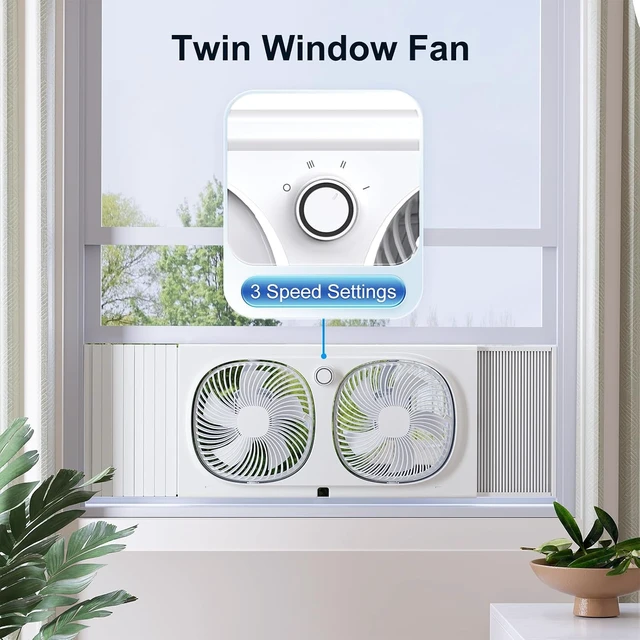 Alt view image 2 of 6 - 3-Speeds Window Fan with 180°+90° Rotatable Fans, Manual Reversible, Vertical Window Fan with Rigid & Accordion Expanders, Width Adjustable (21.65" to 33.27"), Ideal for Home, Kitchen, Bedroom
