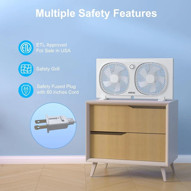 Alt view image 6 of 6 - 3-Speeds Window Fan with 180°+90° Rotatable Fans, Manual Reversible, Vertical Window Fan with Rigid & Accordion Expanders, Width Adjustable (21.65" to 33.27"), Ideal for Home, Kitchen, Bedroom
