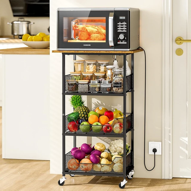 Main image of Rolling Kitchen Microwave Cart with Fruit Baskets, 4 Tier Microwave Table Stand with Storage, Kitchen Storge Shelf on Wheels Small Rolling Cart Organizer Rack for Pantry, Living Room