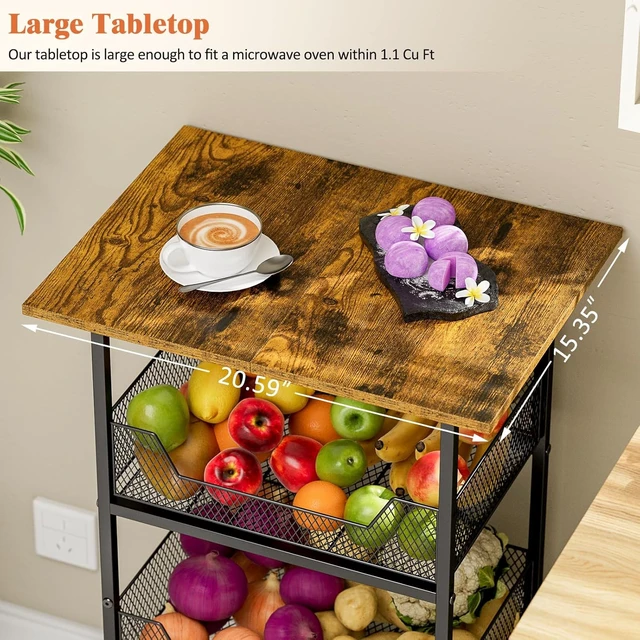 Alt view image 5 of 7 - Rolling Kitchen Microwave Cart with Fruit Baskets, 4 Tier Microwave Table Stand with Storage, Kitchen Storge Shelf on Wheels Small Rolling Cart Organizer Rack for Pantry, Living Room