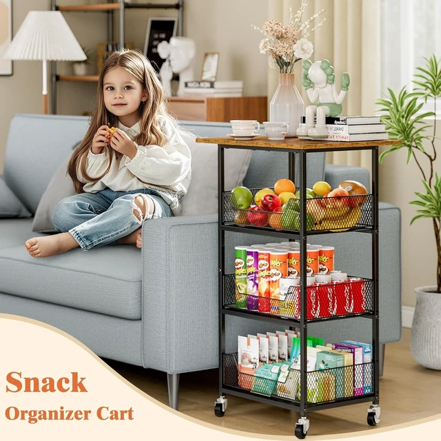 Alt view image 6 of 7 - Rolling Kitchen Microwave Cart with Fruit Baskets, 4 Tier Microwave Table Stand with Storage, Kitchen Storge Shelf on Wheels Small Rolling Cart Organizer Rack for Pantry, Living Room
