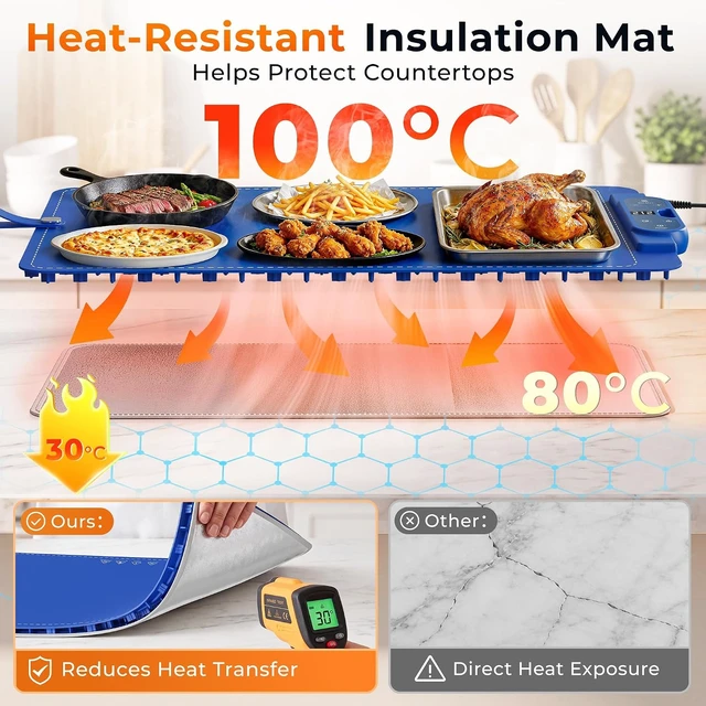 Alt view image 3 of 7 - Warming Mat for Food Extra Large 26"x15", 7 Heat Levels, 8 Hour Timer