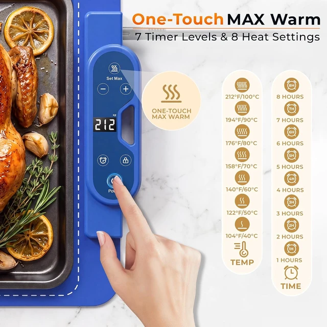 Alt view image 2 of 7 - Warming Mat for Food Extra Large 26"x15", 7 Heat Levels, 8 Hour Timer