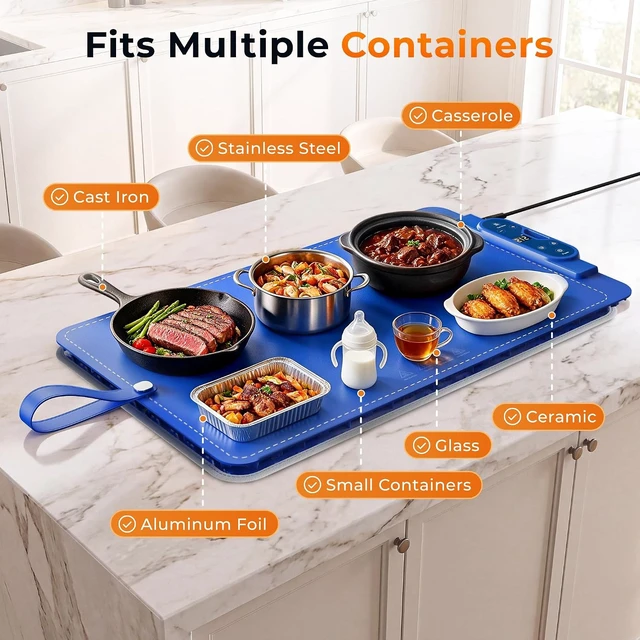 Alt view image 5 of 7 - Warming Mat for Food Extra Large 26"x15", 7 Heat Levels, 8 Hour Timer
