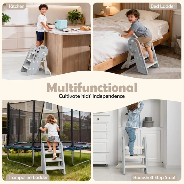Alt view image 4 of 7 - Adjustable Toddler Step Stool with Handles, Converts from 3-Step to 2-Step as Kids Grow, Non-Slip Safety Stool for Bathroom Sink, Kitchen Counter, Potty Training and Everyday Household Use-Grey