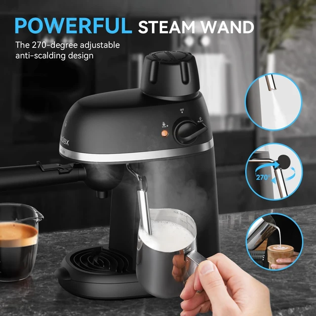 Alt view image 3 of 7 - Compact Espresso & Cappuccino Machine, 3.5 Bar with Steam Wand