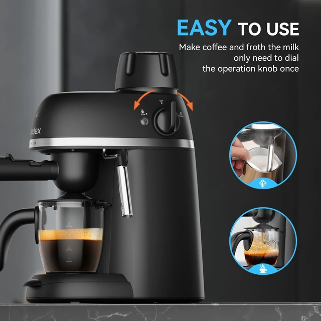 Alt view image 5 of 7 - Compact Espresso & Cappuccino Machine, 3.5 Bar with Steam Wand