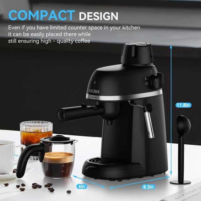 Alt view image 7 of 7 - Compact Espresso & Cappuccino Machine, 3.5 Bar with Steam Wand
