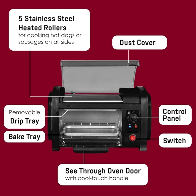 Alt view image 3 of 6 - EHD-051BX Hot Dog Toaster Oven, Steel Rollers, 4-Bun, Black