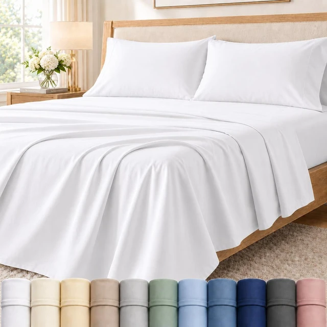 Main image of Egyptian Cotton Sheets Queen Size Bed Set, 400TC Queen Sheet Set - White