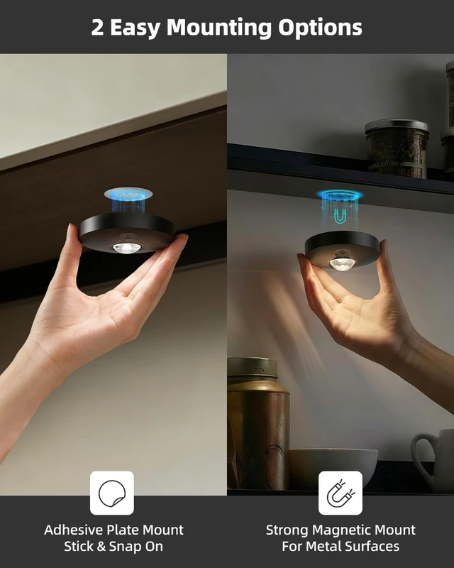 Alt view image 4 of 7 - RGB Rechargeable Puck Lights with Remote Control, 1500mAh Battery Operated Tap Lights, Dimmer & Timer Under Cabinet, Wireless LED Stick-On for Closet, Bedroom, Kitchen - Black 12Pcs
