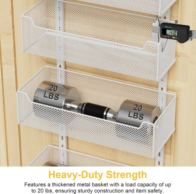 Alt view image 4 of 7 - Over the Door Organizer, 8-Tier Pantry Organizer with Fully Enclosed Mesh Baskets, Heavy-Duty Metal Hanging Spice Rack for Kitchen Bathroom Laundry Room, 2-in-1 Wall Mount or Door Mount, White