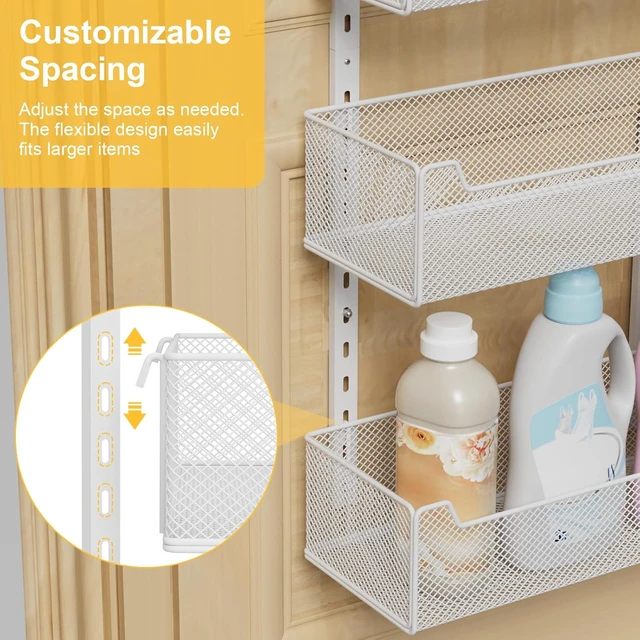Alt view image 5 of 7 - Over the Door Organizer, 8-Tier Pantry Organizer with Fully Enclosed Mesh Baskets, Heavy-Duty Metal Hanging Spice Rack for Kitchen Bathroom Laundry Room, 2-in-1 Wall Mount or Door Mount, White
