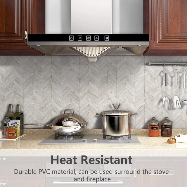 Alt view image 2 of 7 - 10-Sheet Herringbone Tile Peel and Stick Backsplash, Beige Mixed Metal Gold PVC Stick on Backsplash, Self Adhesive Wall Tile for Kitchen and Bathroom