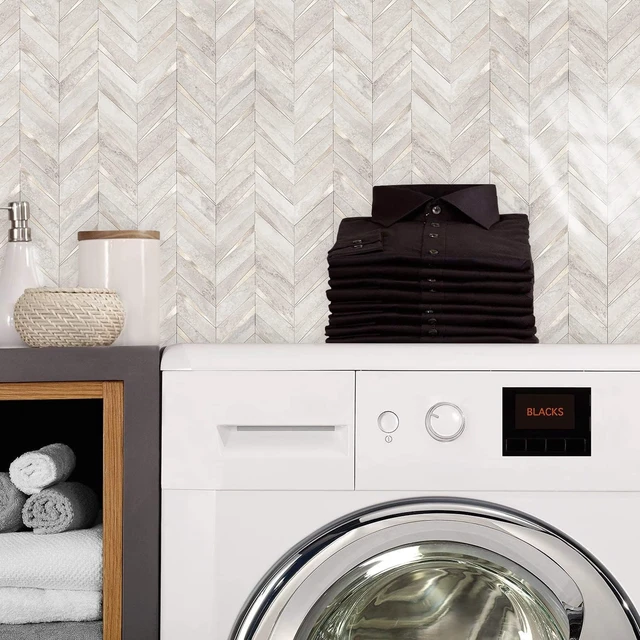 Alt view image 6 of 7 - 10-Sheet Herringbone Tile Peel and Stick Backsplash, Beige Mixed Metal Gold PVC Stick on Backsplash, Self Adhesive Wall Tile for Kitchen and Bathroom