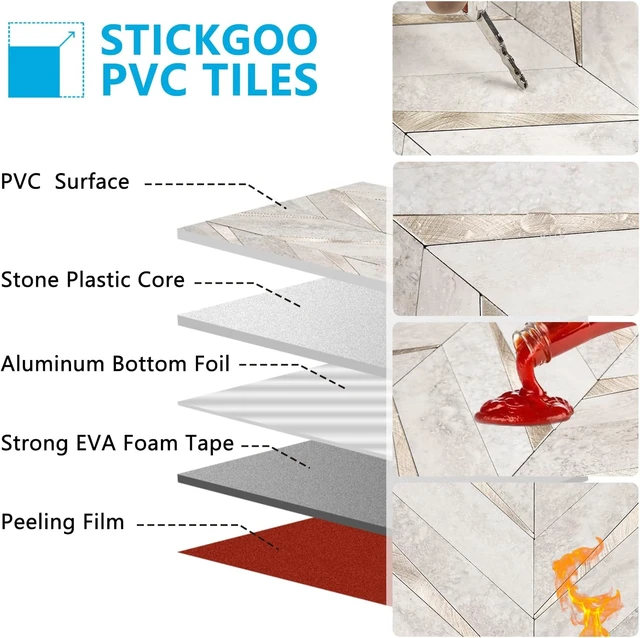 Alt view image 7 of 7 - 10-Sheet Herringbone Tile Peel and Stick Backsplash, Beige Mixed Metal Gold PVC Stick on Backsplash, Self Adhesive Wall Tile for Kitchen and Bathroom