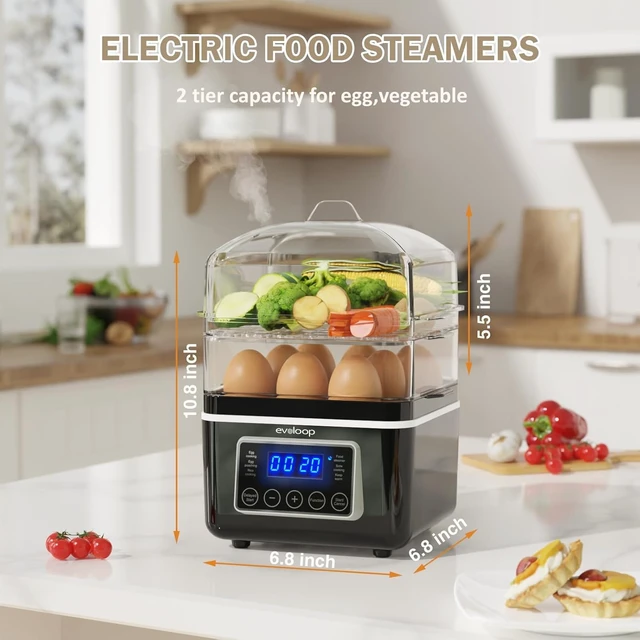 Alt view image 2 of 7 - 2 Tiers Electric Food Steamer for Cooking, 4 QT Digital Multi Vegetable Steamer with BPA-Free Stackable Baskets, Rapid Egg Cooker Egg Steamer with Auto Shut-Off, Ideal for Veggies, Seafood, Rice