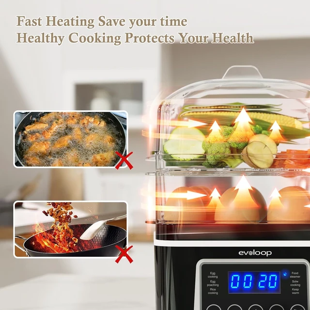Alt view image 6 of 7 - 2 Tiers Electric Food Steamer for Cooking, 4 QT Digital Multi Vegetable Steamer with BPA-Free Stackable Baskets, Rapid Egg Cooker Egg Steamer with Auto Shut-Off, Ideal for Veggies, Seafood, Rice