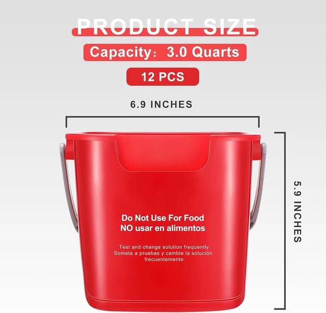 Alt view image 2 of 7 - 12 Pcs 3 Quart Cleaning Bucket Small Sanitizing Square Bucket Detergent Pail for Home Office Commercial Restaurant Kitchen Bathroom School (Red)