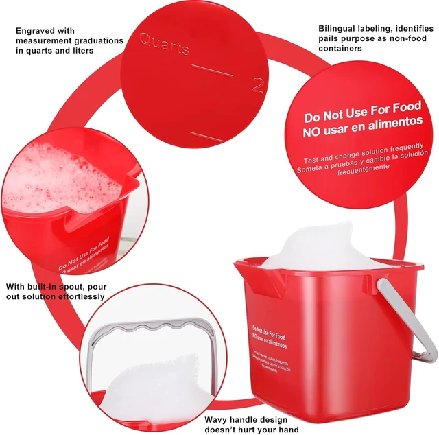 Alt view image 3 of 7 - 12 Pcs 3 Quart Cleaning Bucket Small Sanitizing Square Bucket Detergent Pail for Home Office Commercial Restaurant Kitchen Bathroom School (Red)