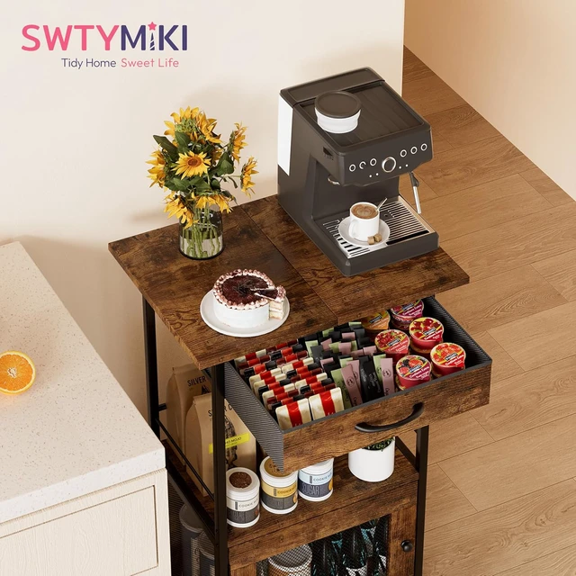 Alt view image 2 of 7 - Buffets Coffee Bar Cabinet - Rolling Kitchen Rack, Farmhouse Small Coffee Stand with Storage Drawer and Door Cabinet - Kitchen Microwave Stand for Apartment, Living Room, Entryway, Espresso