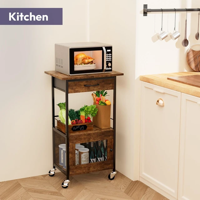 Alt view image 4 of 7 - Buffets Coffee Bar Cabinet - Rolling Kitchen Rack, Farmhouse Small Coffee Stand with Storage Drawer and Door Cabinet - Kitchen Microwave Stand for Apartment, Living Room, Entryway, Espresso