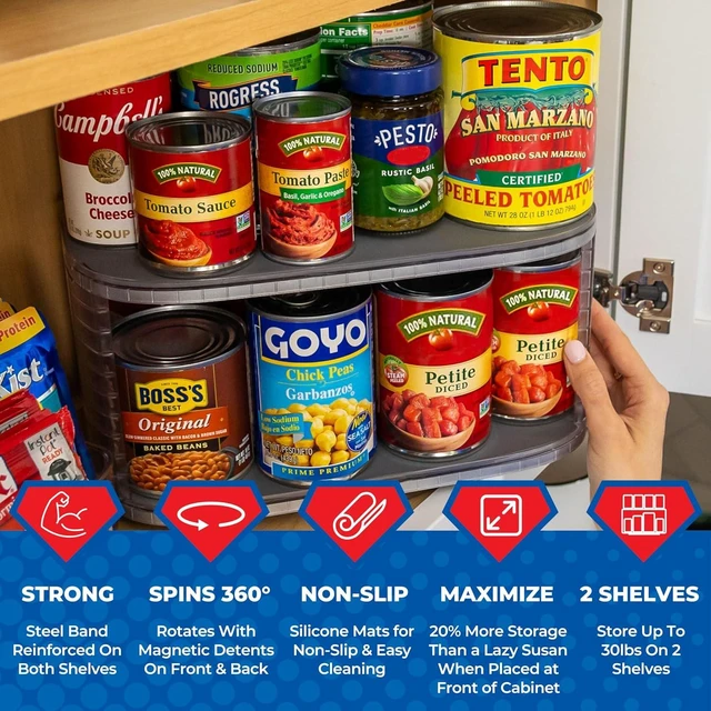 Alt view image 3 of 7 - 2-Tier Lazy Susan Organizer for Cabinet, Steel Reinforced