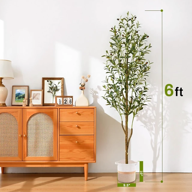 Alt view image 2 of 7 - 6FT Artificial Olive Tree Indoor Tall Faux with Planter & Basket