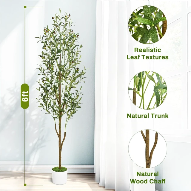 Alt view image 3 of 7 - 6FT Artificial Olive Tree Indoor Tall Faux with Planter & Basket