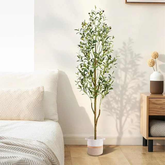 Alt view image 7 of 7 - 6FT Artificial Olive Tree Indoor Tall Faux with Planter & Basket