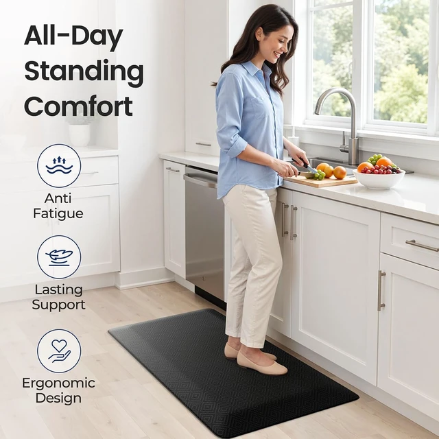 Alt view image 3 of 7 - 1" Extra Thick Anti Fatigue Kitchen Mats for Floor Standing Desk Mat, Black