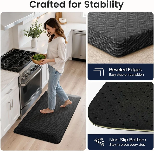 Alt view image 7 of 7 - 1" Extra Thick Anti Fatigue Kitchen Mats for Floor Standing Desk Mat, Black