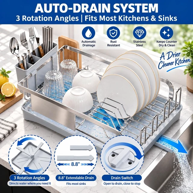 Alt view image 3 of 7 - Dish Drying Rack -304 Stainless Steel Dish Rack for Kitchen Counter
