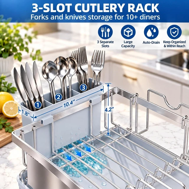 Alt view image 4 of 7 - Dish Drying Rack -304 Stainless Steel Dish Rack for Kitchen Counter