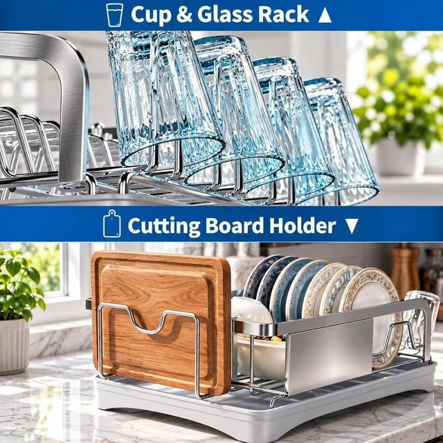 Alt view image 5 of 7 - Dish Drying Rack -304 Stainless Steel Dish Rack for Kitchen Counter