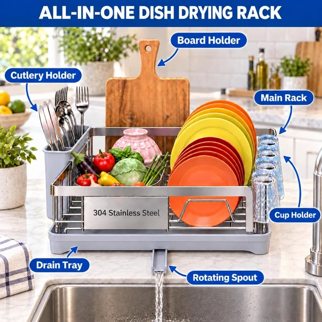 Alt view image 6 of 7 - Dish Drying Rack -304 Stainless Steel Dish Rack for Kitchen Counter