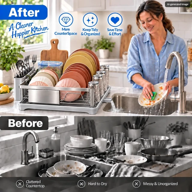 Alt view image 7 of 7 - Dish Drying Rack -304 Stainless Steel Dish Rack for Kitchen Counter