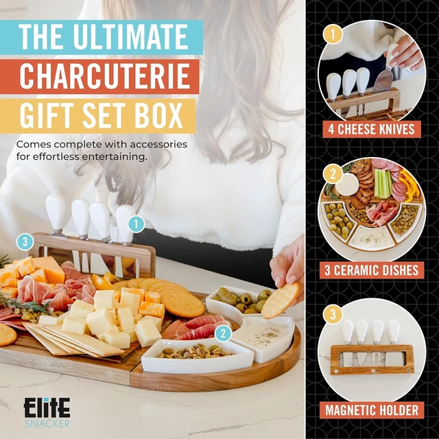 Alt view image 3 of 7 - Elite Snacker Large Charcuterie Board Set, Acacia Wood, Premium Finish