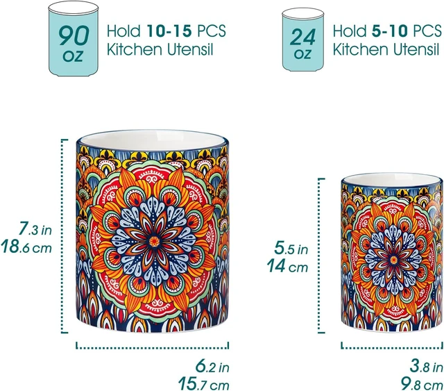 Alt view image 2 of 7 - 7.3"+5.5" Utensil Holder, Porcelain Utensil Holder for Countertop