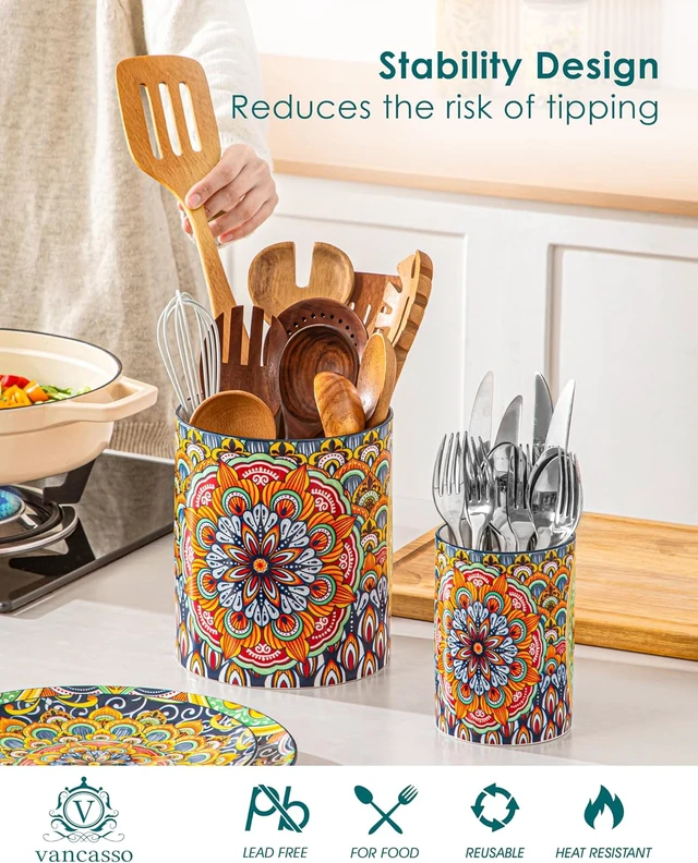 Alt view image 3 of 7 - 7.3"+5.5" Utensil Holder, Porcelain Utensil Holder for Countertop