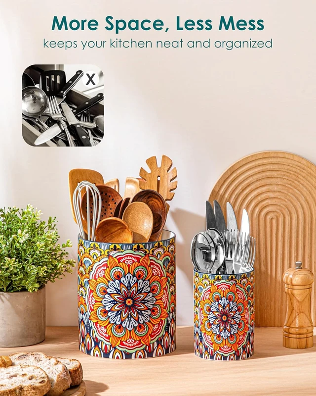 Alt view image 6 of 7 - 7.3"+5.5" Utensil Holder, Porcelain Utensil Holder for Countertop