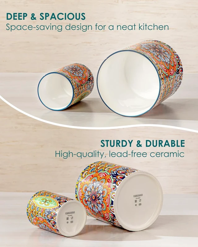 Alt view image 7 of 7 - 7.3"+5.5" Utensil Holder, Porcelain Utensil Holder for Countertop