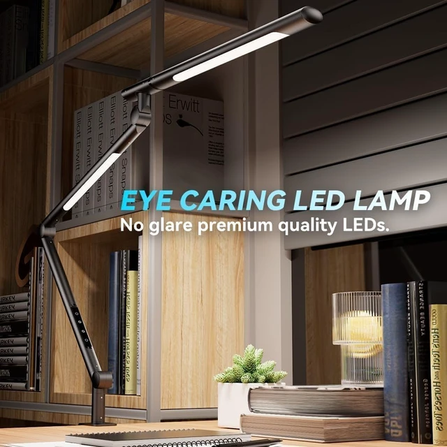 Alt view image 4 of 6 - Adjustable LED Desk Lamp Modern Black - Clamp Mount Office Table Light with Desktop Remote Control, Adjustable Brightness & Color Temperature, 5 Lighting Modes for Reading, Computer, DIY
